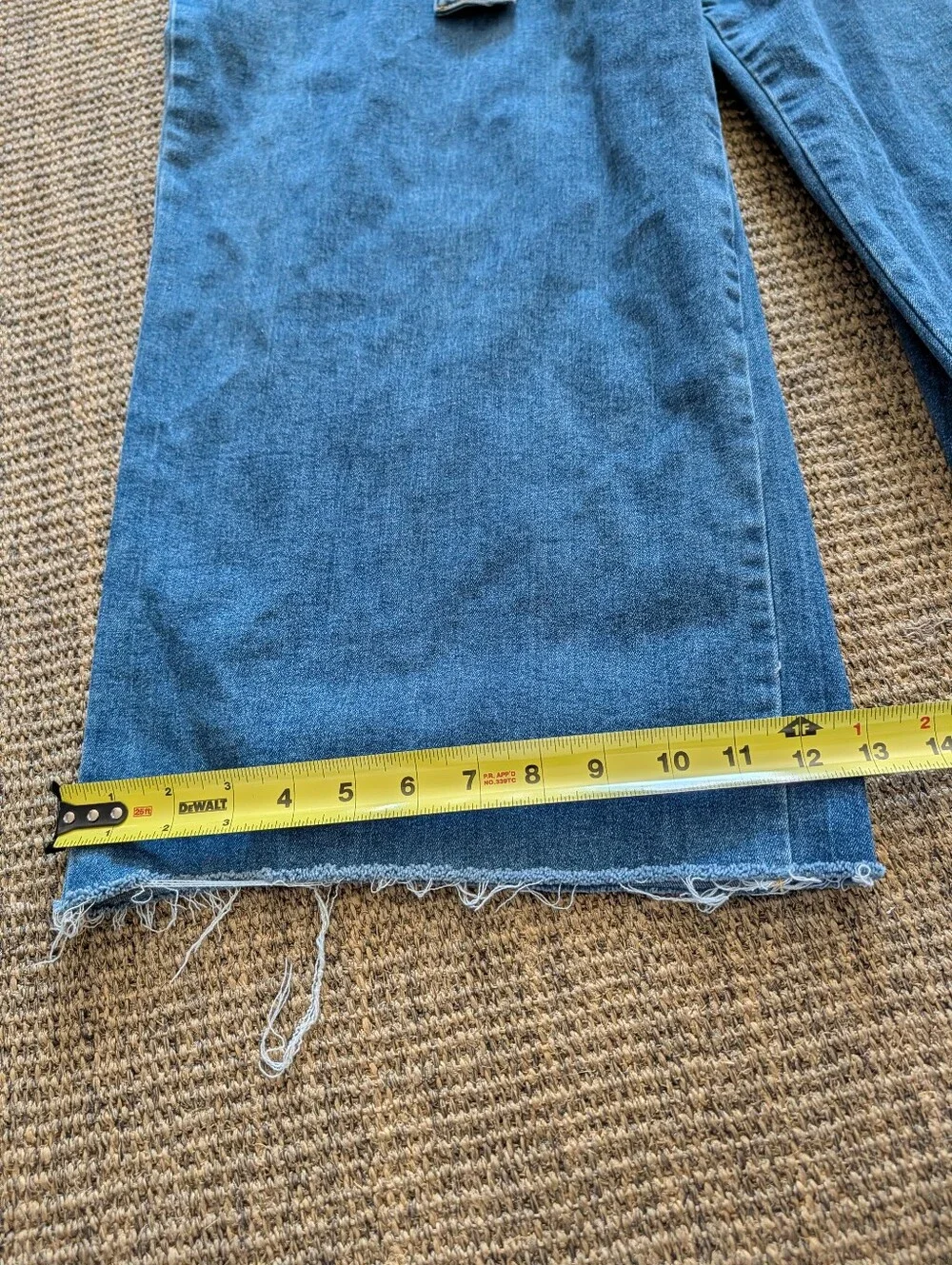Forever 21 Blue Denim Short-Sleeve Zip Jumpsuit with Tie Belt Raw Hem